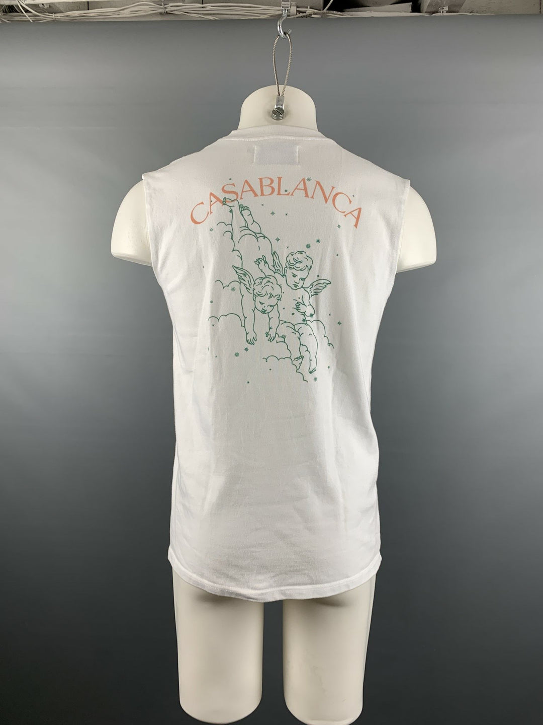 CASABLANCA Size M White Green Cherubs Cotton Sleeveless T-shirt