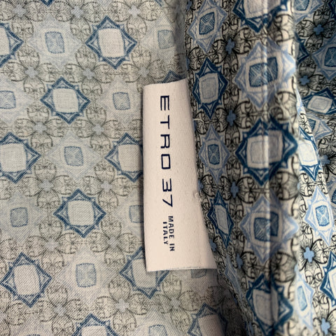 ETRO Size S Blue & Black Print Cotton Button Down Long Sleeve Shirt