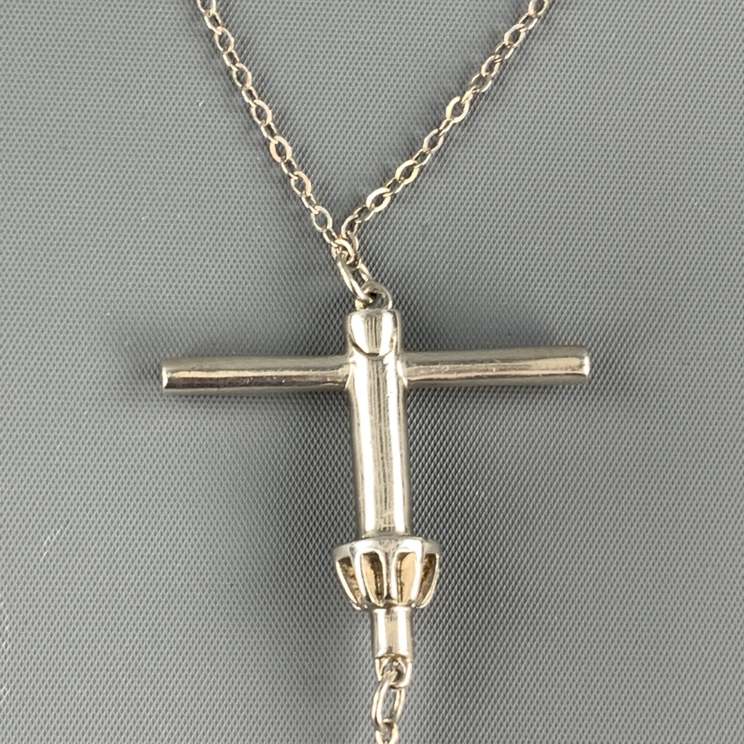 BOND HARDWARE Silver Tone Drill Bit Rosary Necklace