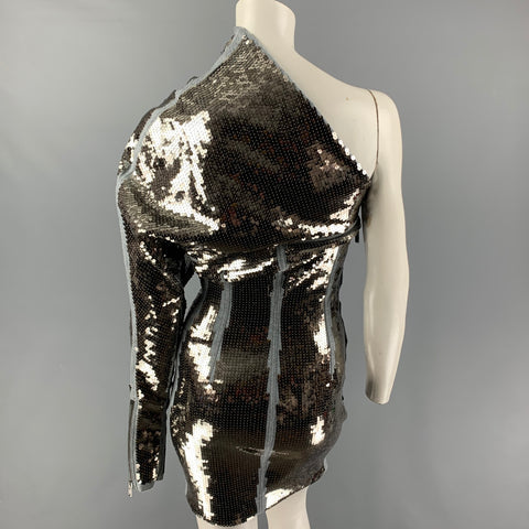 RICK OWENS Size 2 Silver Blue Cotton Diana Sequined Dress