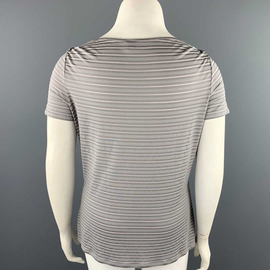 ARMANI COLLEZIONI Size L Gray Stripe Textured Boat Neck T-shirt