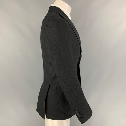 E. FORMICOLA Size 36 Black Textured Linen Blend Single Button Sport Coat
