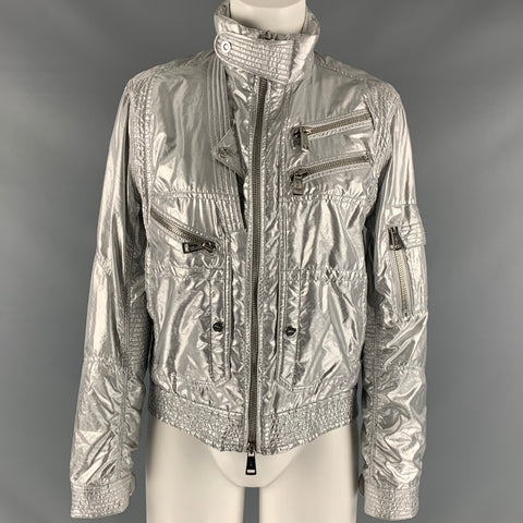 RALPH LAUREN Size 8 Silver Nylon Blend Metallic Zip Up Jacket
