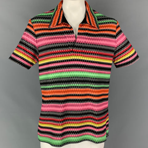 MR TURK Size XXL Multi-Color Zig Zag Viscose / Polyester Open Collar Polo