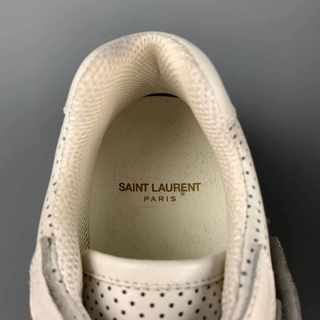 SAINT LAURENT Size 9 White Perforated Leather Low Top Sneakers