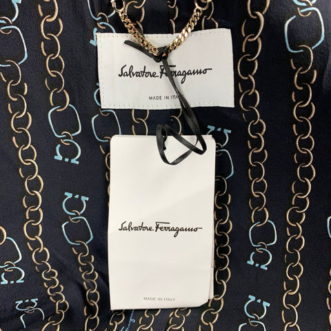 SALVATORE FERRAGAMO Talla 4 Abrigo con botones ocultos sin cuello de lana / seda azul marino