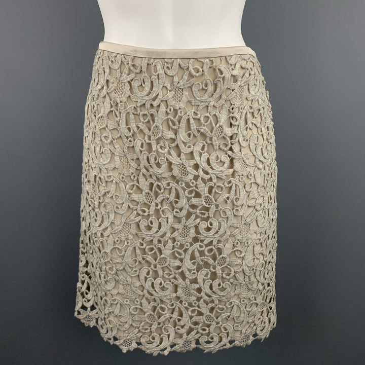 ESCADA Size 8 Taupe Wool Blend Lace A Line Skirt
