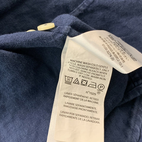 RALPH LAUREN Talla L Camisa de manga corta con botones de lino liso azul marino