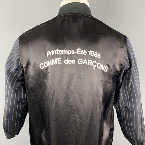COMME des GARCONS Size S Black Mixed Fabrics Lightweight Graphic Patch Pockets Buttoned Cupro Coat