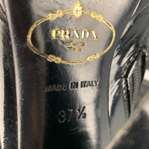 PRADA Size 7.5 Black Solid Patent Leather Side Zipper Boots