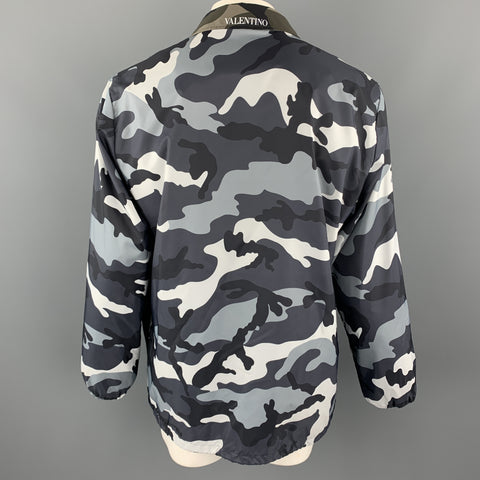 VALENTINO Taille Poitrine XL Taille XL Veste Noir &amp; Gris Camouflage Polyamide Snaps
