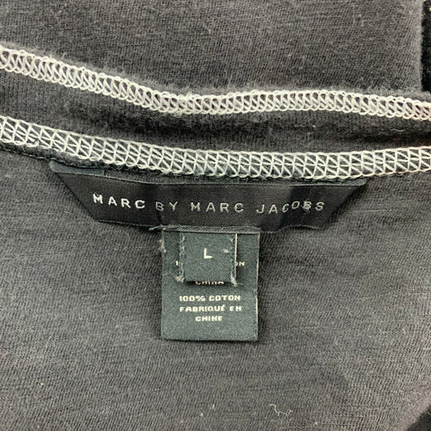 MARC JACOBS Size L Black Contrast Stitch Cotton Henley Short Sleeve Shirt