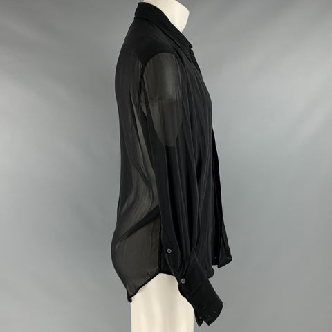 VALENTINO Size M Black Sequined Acrylic Blend Button Up Long Sleeve Shirt