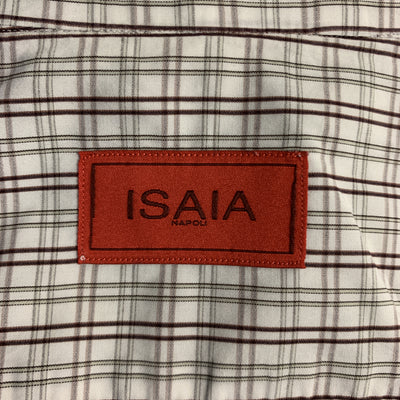 ISAIA Size XL Plaid White & Brown Cotton Button Up Long Sleeve Shirt
