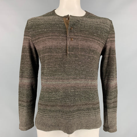 RRL by RALPH LAUREN Size L Brown & Taupe Knit Silk Blend Henley Pullover