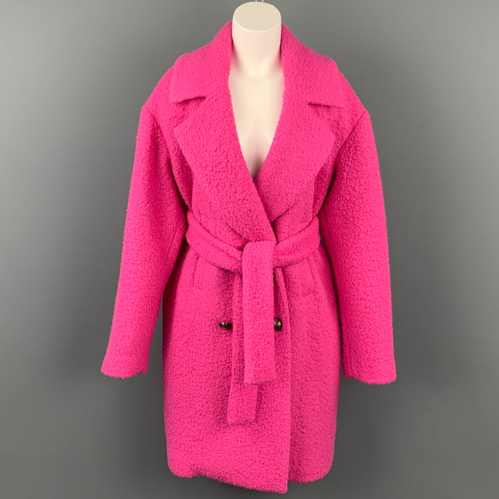 MSGM Abrigo cruzado con cinturón y mezcla de lana texturizada rosa talla M