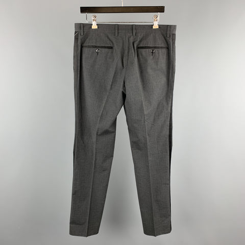 DOLCE & GABBANA Size 32 Charcoal Plaid Cotton Blend Tuxedo Dress Pants