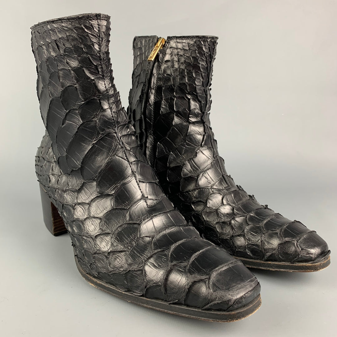 Vintage YVES SAINT LAURENT Size 8 Black Textured Leather Side Zipper Johnny Boots