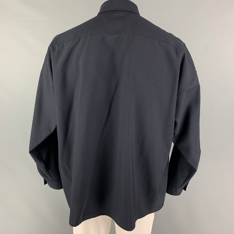 MARNI Size M Navy Virgin Wool Oversized Long Sleeve Shirt