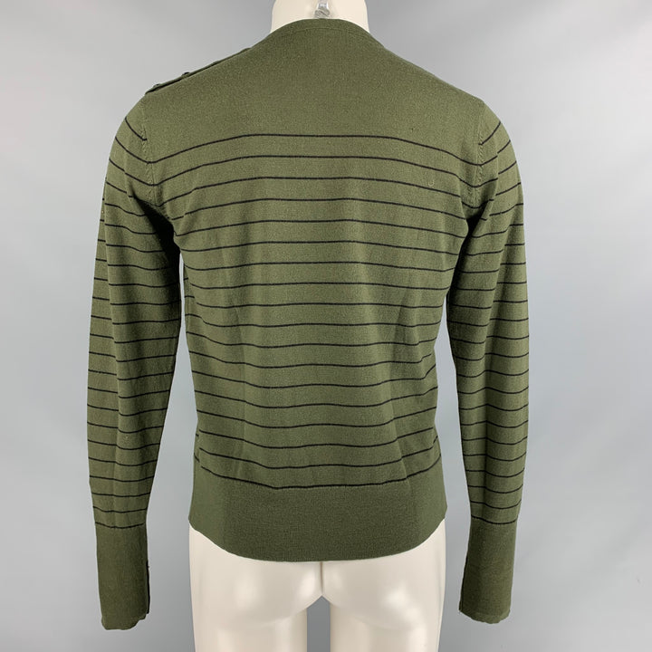 SELFMADE Size M Green Black Stripe Merino Wool Long Sleeve Pullover