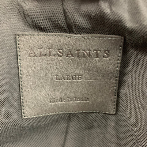 ALLSAINTS Taille L Veste superposée en cuir vieilli gris olive