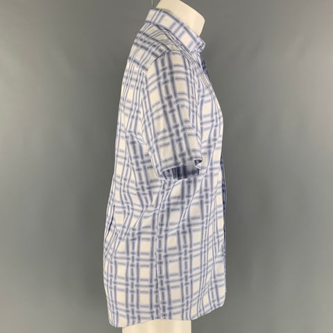 KARL LAGERFELD Size M Blue White Print Cotton Snaps Short Sleeve Shirt