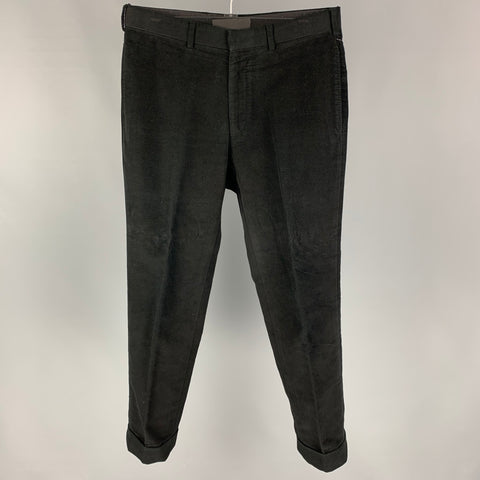 RALPH LAUREN Purple Label Size 30 Black Velvet Flat Front Dress Pants
