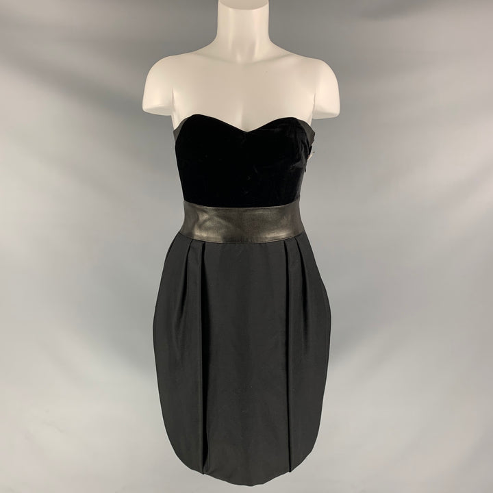 GIVENCHY Size 4 Black Wool / Silk Lamb Leather Mini Dress