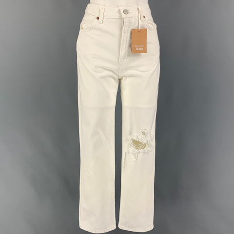 REFORMATION Size 26 Off White Cotton Distressed High Waisted Jeans