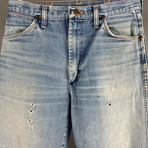 WRANGLER Taille 31 Bleu Distressed Straight Zip Fly Jeans