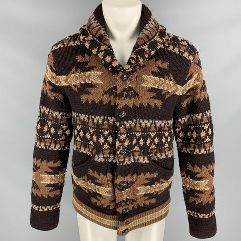 RRL by RALPH LAUREN Size M Brown Knitted Wool / Silk Shawl Collar Jacket