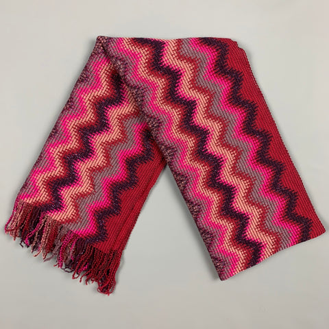 MISSONI Foulard Burgundy & Fuchsia Zig-Zag Knitted Wool Blend Scarf