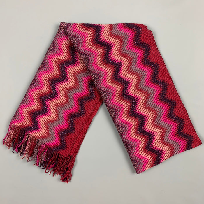 MISSONI Foulard Burgundy & Fuchsia Zig-Zag Knitted Wool Blend Scarf