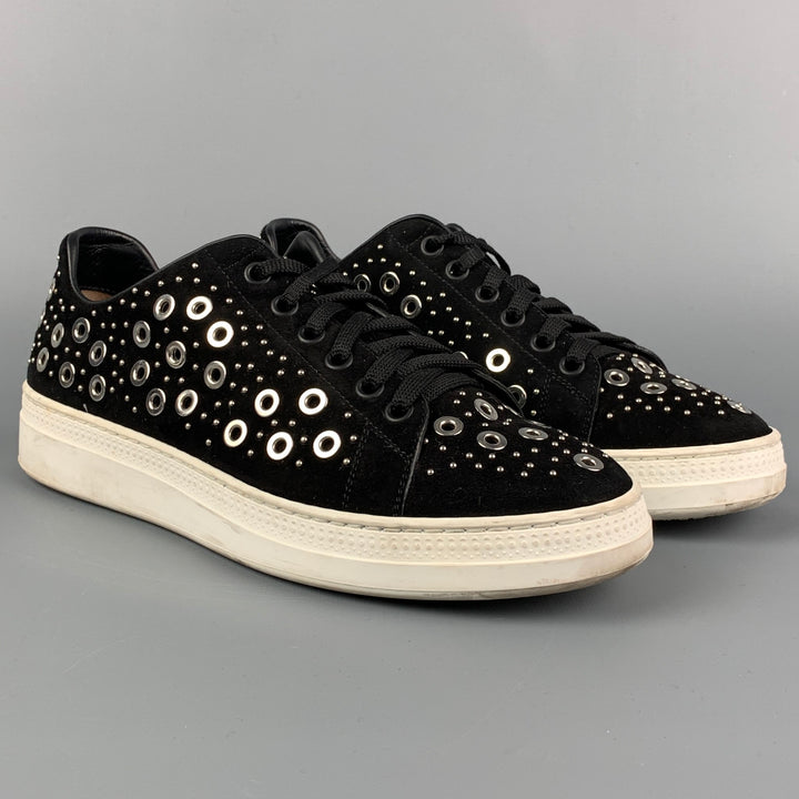 ALAIA Size 7 Black Leather Grommets Suede Lace Up Sneakers