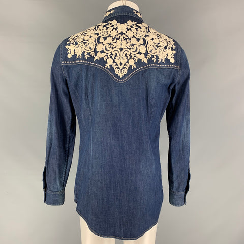 DSQUARED2 Size M Indigo Embroidery Denim Long Sleeve Shirt