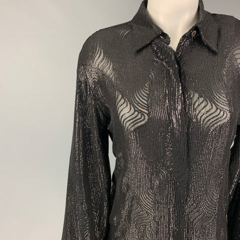 DRIES VAN NOTEN Size M Black Viscose Sequined Hidden Placket Shirt