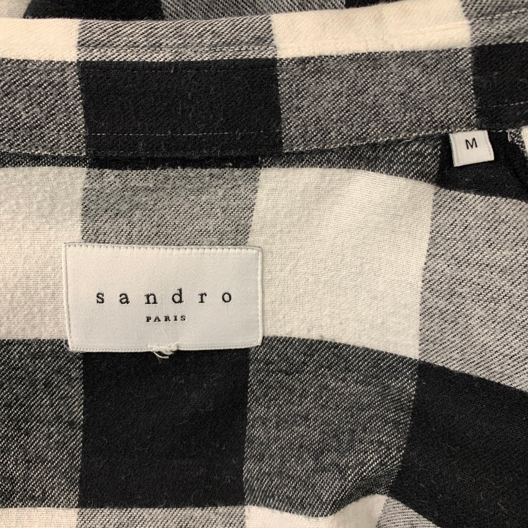 SANDRO Camisa Manga Larga Franela De Algodón A Cuadros Blanco Y Negro Talla M