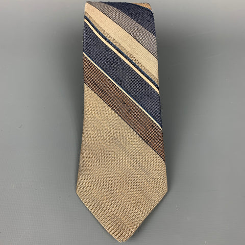 Cravate en mélange de polyester à rayures diagonales bleu et taupe VINTAGE