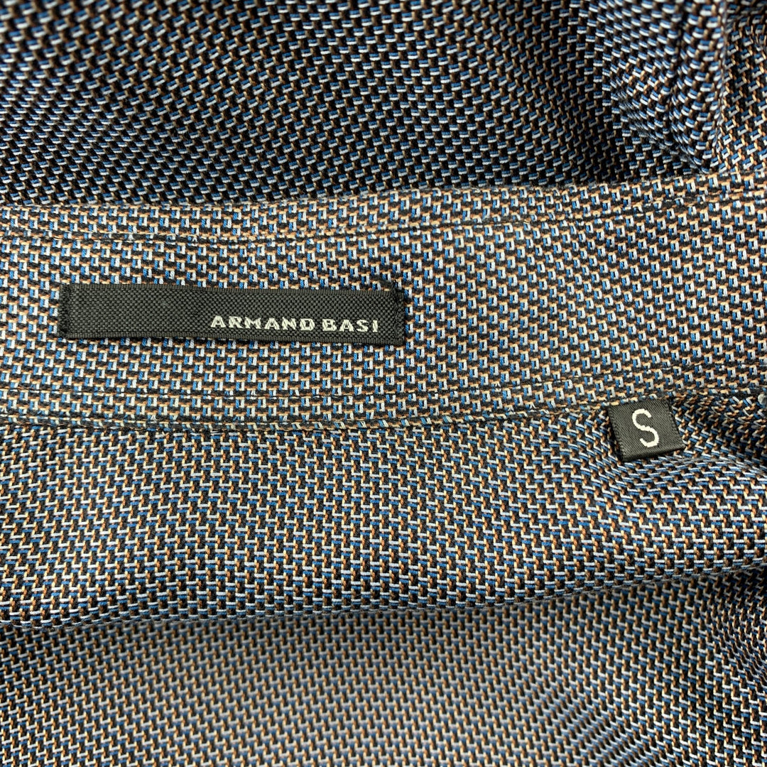 ARMAND BASI Camisa de manga larga con botones de algodón texturizado azul y marrón talla S
