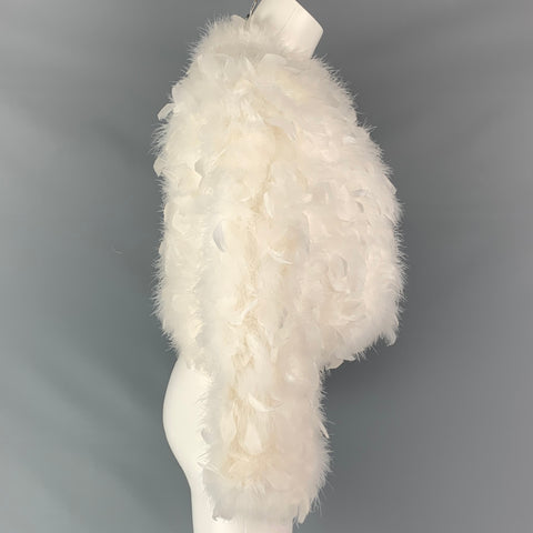 VINTAGE Taille S Veste en plumes recadrée en nylon crème