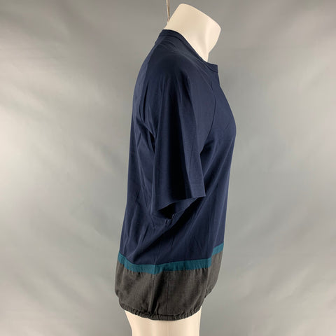 KOLOR Size M Navy Grey Color Block Cotton Crew-Neck T-shirt