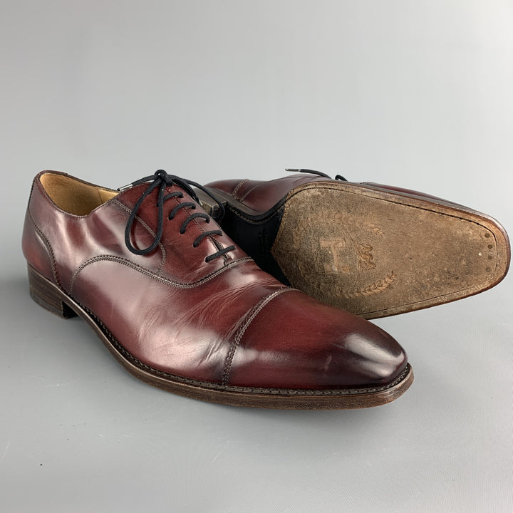CALZOLERIA HARRIS Size 13 Burgundy Antique Leather Cap Toe Lace Up Shoes