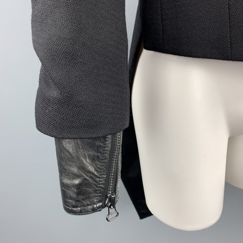 3.1 PHILLIP LIM Size XS Black Woven Tuxedo Lapel Leather Cuff Tails Jacket