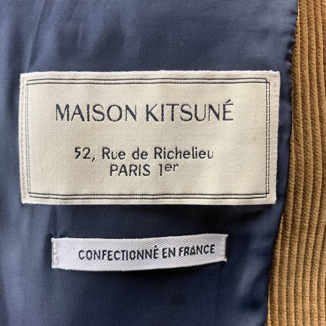 MAISON KITSUNE Talla 36 Blazer con botones de latón y solapa de muesca de pana marrón claro
