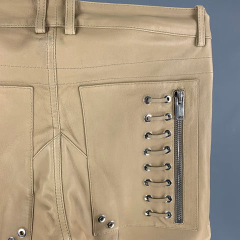 LES HOMMES Size 32 Tan Leather Zippers Detail Casual Pants