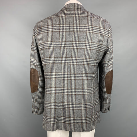 ERMENEGILDO ZEGNA Size 48 Regular Grey & Brown Plaid Cashmere Sport Coat
