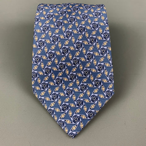 HERMES Blue Patterned Silk Tie