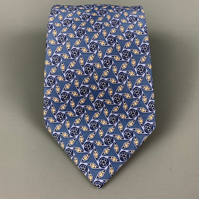 HERMES Blue Patterned Silk Tie