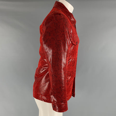 LEATHER CULT Size L Red Brown Snake Print Suede Jacket