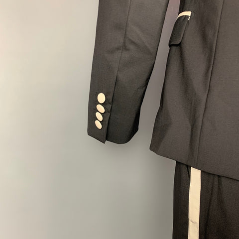 DOLCE & GABBANA Size 36 Black & White Wool Blend Peak Lapel 3 Piece Suit